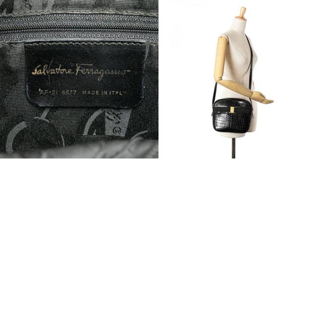 【美品・クロコ】フェラガモ ショルダーバッグ ヴァラ 黒 チェーン 2way Salvatore Ferragamo(サルヴァトーレフェラガモ) / クロコ型押し