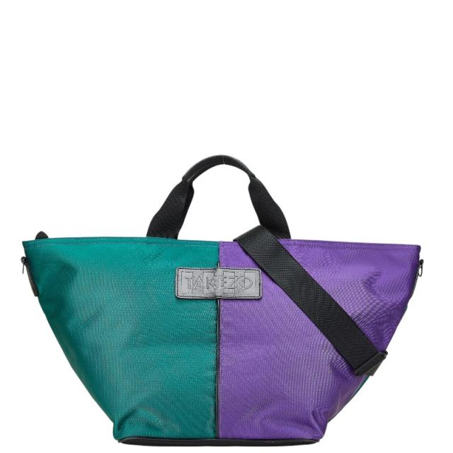 タケゾー トートバッグ ショルダーバッグ 2WAY グリーン パープル ナイロン レザー レディース TAKEZO 【中古】