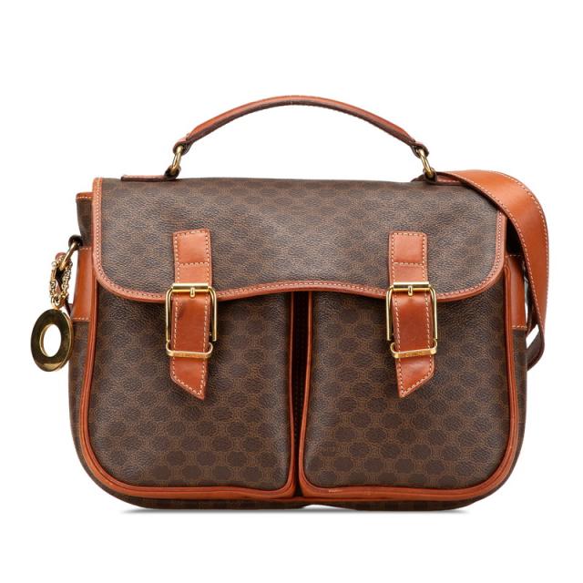 セリーヌ マカダム ハンドバッグ ショルダーバッグ ブラウン PVC レザー レディース CELINE 【中古】