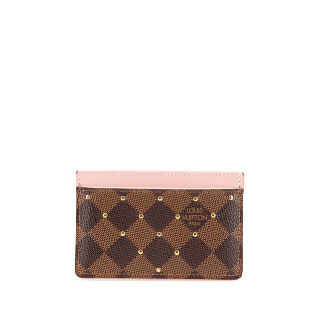 ルイ ヴィトン ダミエ ポルトカルト サーンプル スタッズ カードケース N60248 ブラウン ピンク PVC レザー LOUIS VUITTON 【中古】