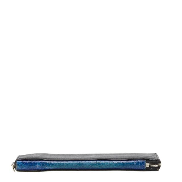 カミーユフォルネ ラウンドジップ 長財布 ブラック ブルー レザー