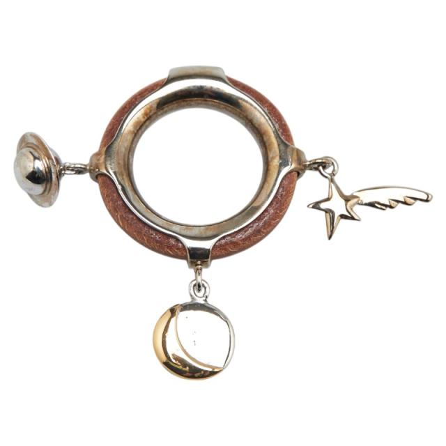 エルメス 土星 月 星 モチーフ スカーフリング シルバー ブラウン メタル レザー レディース HERMES 【中古】