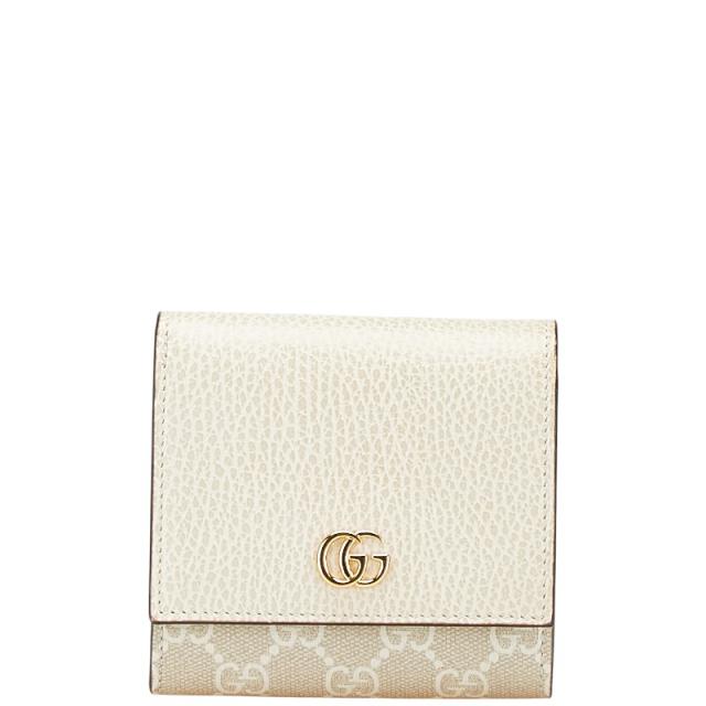 グッチ GGスプリーム GGマーモント 二つ折り財布 598587 ベージュ ホワイト PVC レザー レディース GUCCI 【中古】