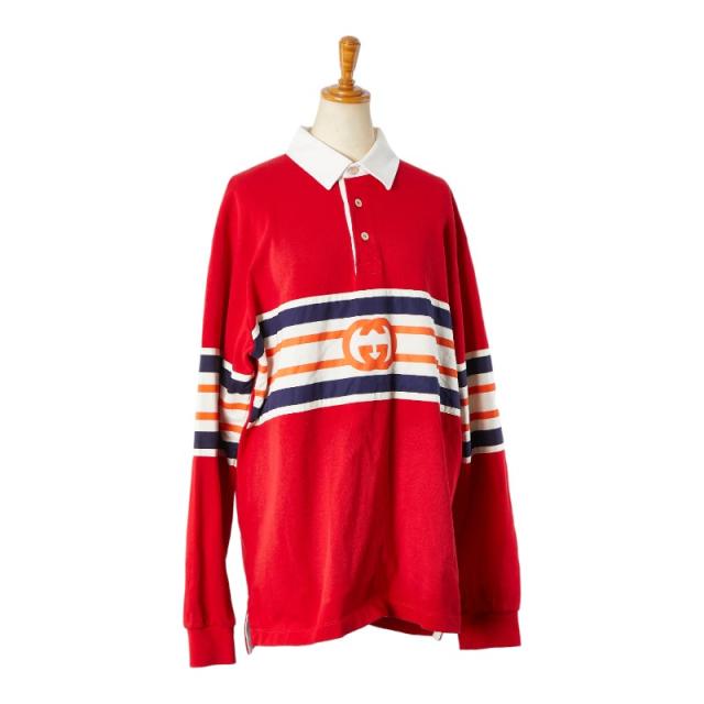 グッチ ボーダー ポロシャツ ラガーシャツ 長袖 サイズ：S 653379 レッド マルチカラー コットン メンズ GUCCI 【中古】