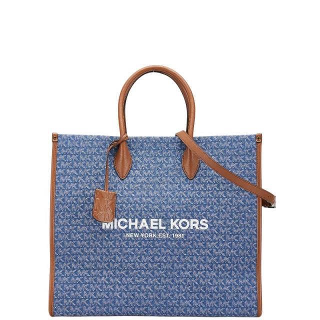 マイケルコース ミレラ ラージ ノースサウス トート トートバッグ ショルダーバッグ 2WAY ブルー ブラウン デニム Michael Kors 【中古】