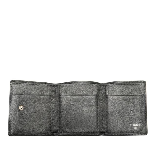 シャネル カメリア ココマーク 三つ折り財布 コンパクトウォレット ブラック ラムスキン レディース CHANEL 【中古】_4