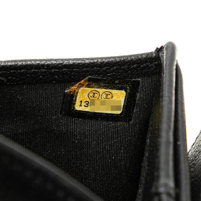シャネル カメリア ココマーク 三つ折り財布 コンパクトウォレット ブラック ラムスキン レディース CHANEL 【中古】_7