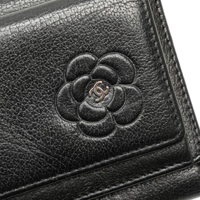 シャネル カメリア ココマーク 三つ折り財布 コンパクトウォレット ブラック ラムスキン レディース CHANEL 【中古】_3