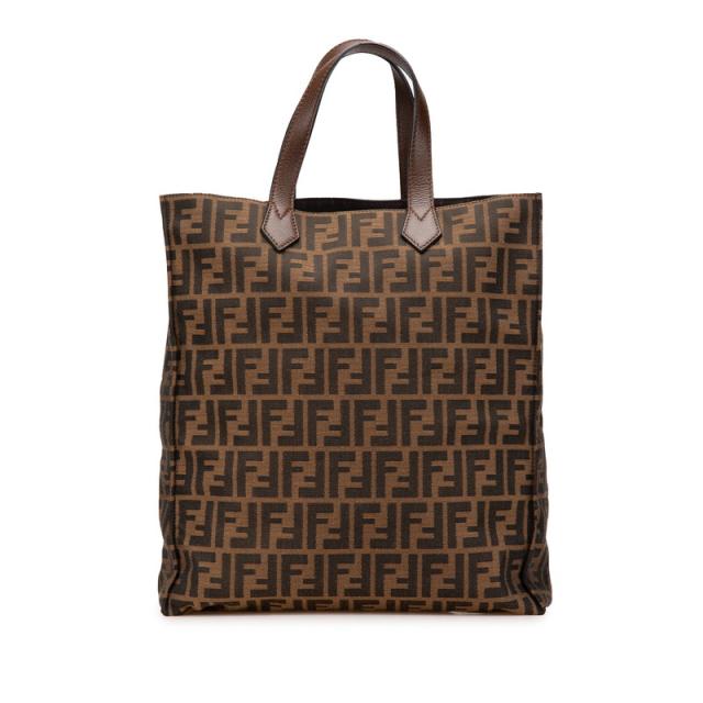 フェンディ ズッカ ハンドバッグ トートバッグ 8BH263 ブラウン キャンバス レザー レディース FENDI 【中古】