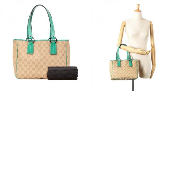 グッチ GGキャンバス トートバッグ 113019 ベージュ エメラルド
