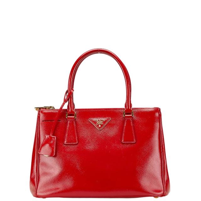 PRADA プラダ ボストン ハンドバッグ レザー キャンバス レッド