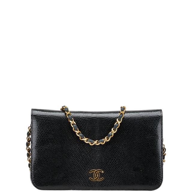 シャネル ココマーク チェーン ショルダーバッグ ブラック リザード レディース CHANEL 【中古】
