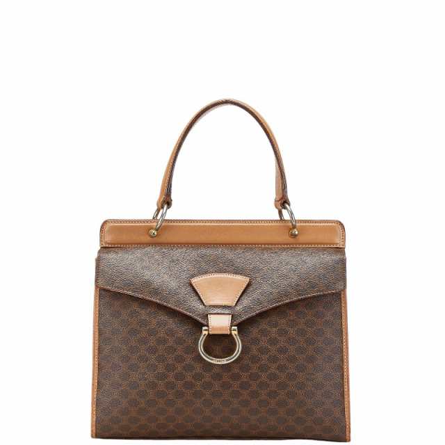 セリーヌ CELINE ハンドバッグ マカダム PVC/レザー ブラウン CELINE マカダム柄 ハンドバッグ PVC×レザー ブラウン 刻印あり