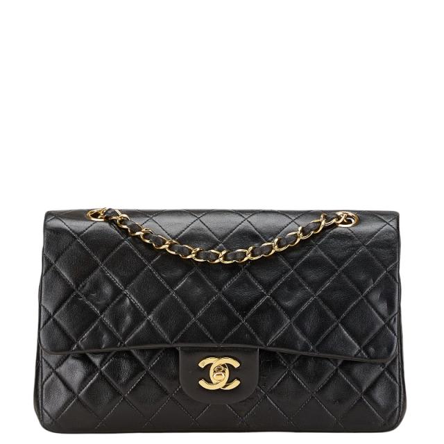 シャネル ココマーク マトラッセ25 ダブルフラップ チェーン ショルダーバッグ ブラック ラムスキン レディース CHANEL 【中古】