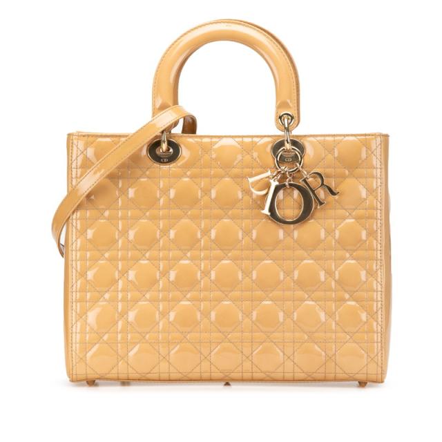 ディオール カナージュ レディディオール ラージ ハンドバッグ ショルダーバッグ 2WAY ベージュ パテントレザー レディース Dior 【中古】