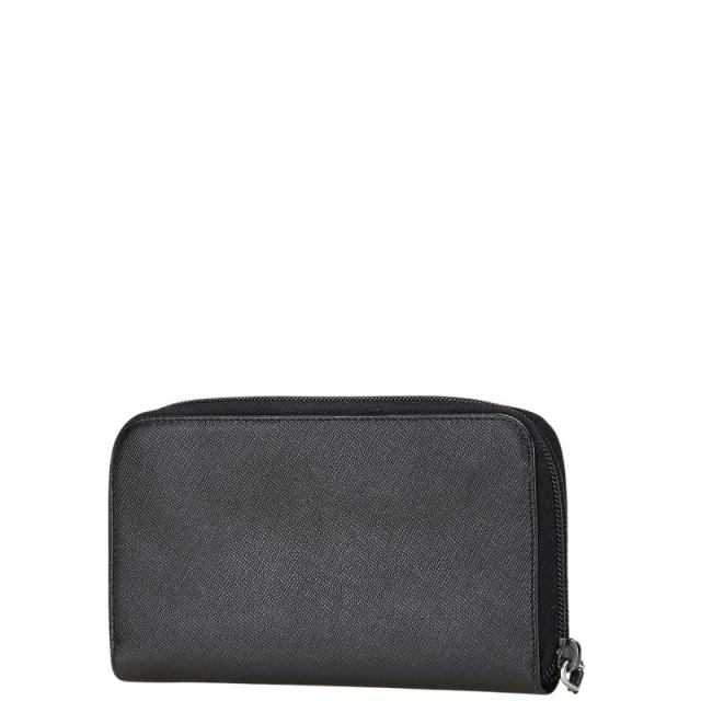 プラダPRADAサフィアーノレザーラウンドファスナー長財布ブラック三角