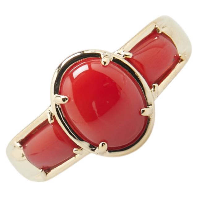 K18YG イエローゴールド サンゴ サンゴ リング 指輪 レディース 18号 中古