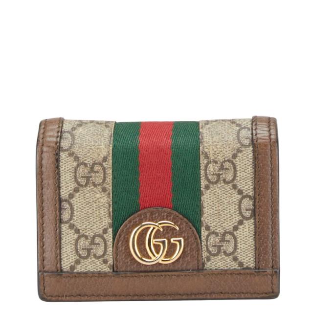 グッチ オフィディア GGスプリーム 二つ折り財布 523155 ブラウン PVC レザー レディース GUCCI 【中古】