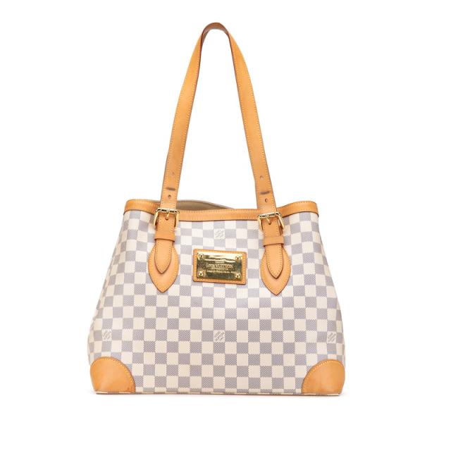 ルイ ヴィトン ダミエ アズール ハムステッドMM ワンショルダーバッグ トートバッグ N51206 ホワイト PVC レザー LOUIS VUITTON 【中古】