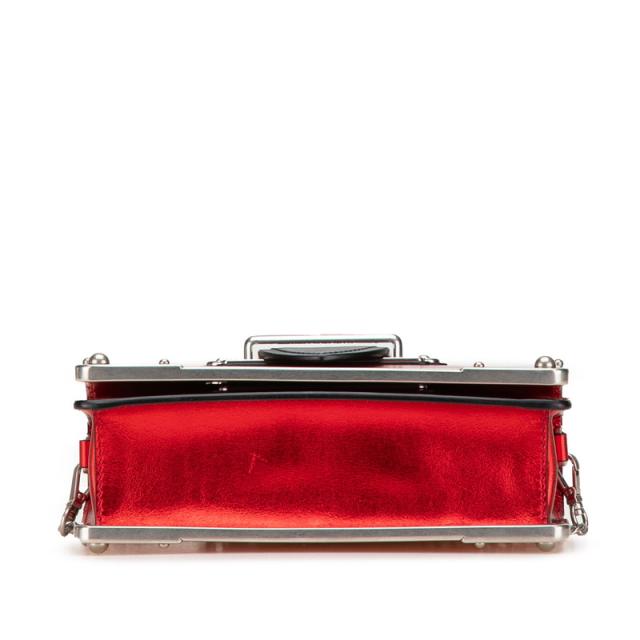 プラダ カイエ 斜め掛け チェーン ショルダーバッグ 1BD045 レッド ブラック シルバー金具 レザー レディース PRADA 【中古】 プラダ カイエ 斜め掛け チェーン ショルダーバッグ 1BD045 レッド