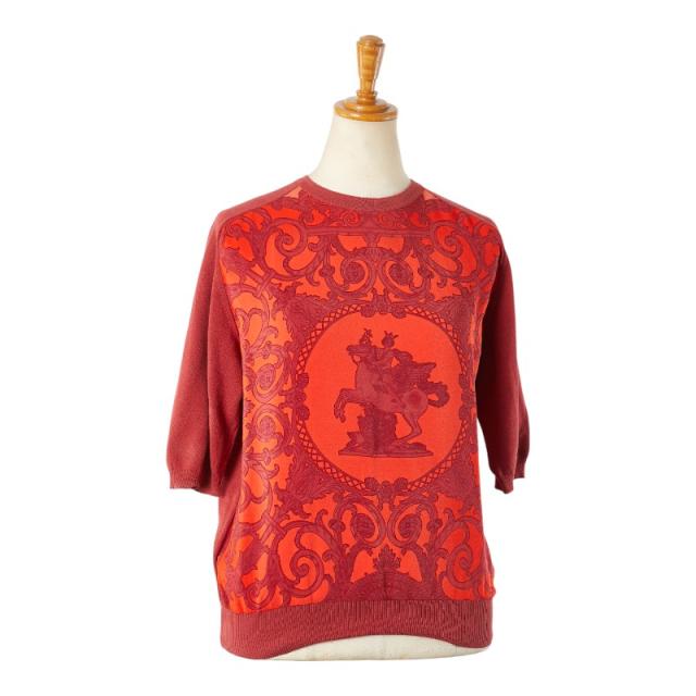 エルメス ニット セーター 半袖 サイズ：M レッド シルク コットン レディース HERMES 【中古】