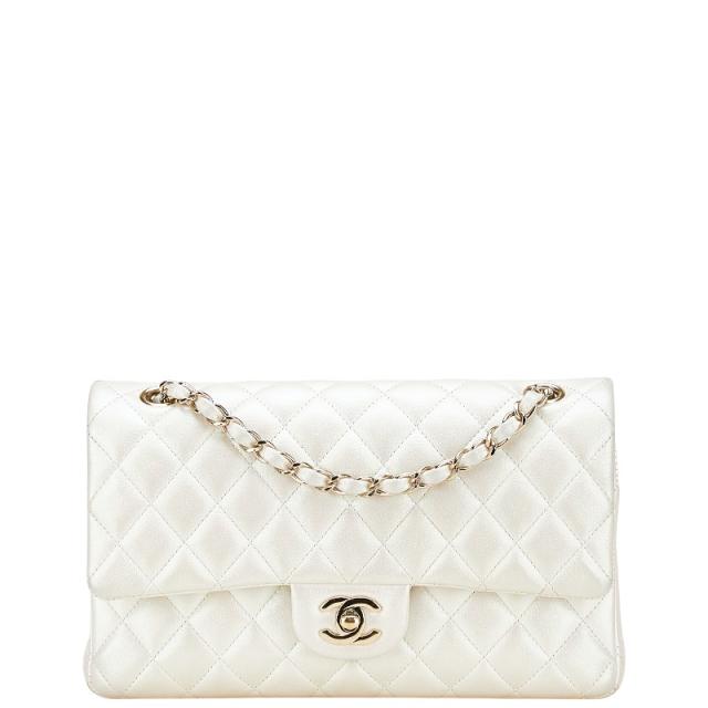 シャネル マトラッセ25 ココマーク ダブルフラップ チェーン ショルダーバッグ ハンドバッグ ホワイト ラムスキン CHANEL 【中古】
