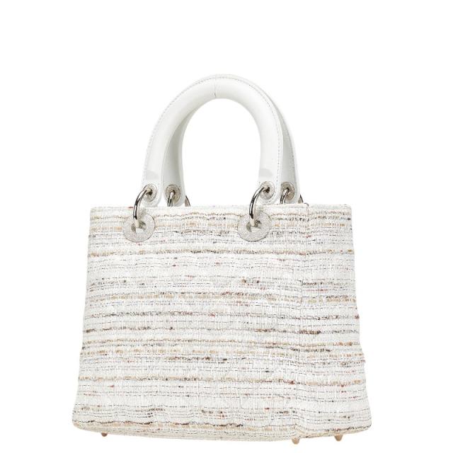 ディオール レディディオール カナ—ジュ ツイード ハンドバッグ ホワイト マルチカラー キャンバス レザー レディース Dior 【中古】_1