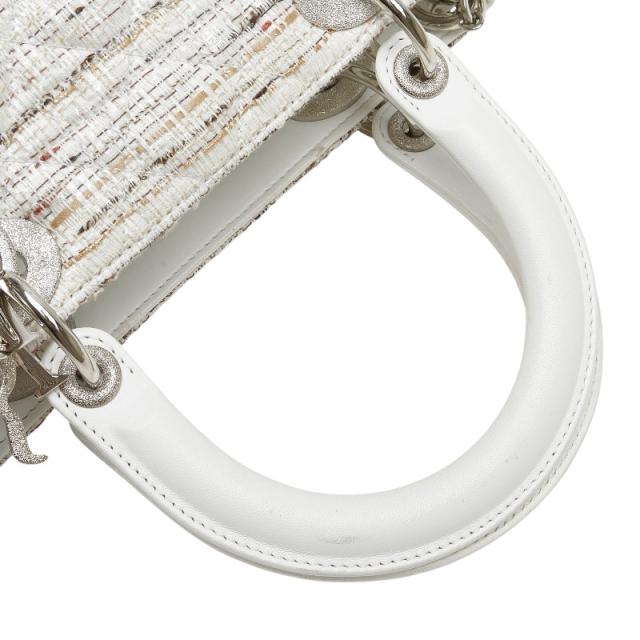 ディオール レディディオール カナ—ジュ ツイード ハンドバッグ ホワイト マルチカラー キャンバス レザー レディース Dior 【中古】_4