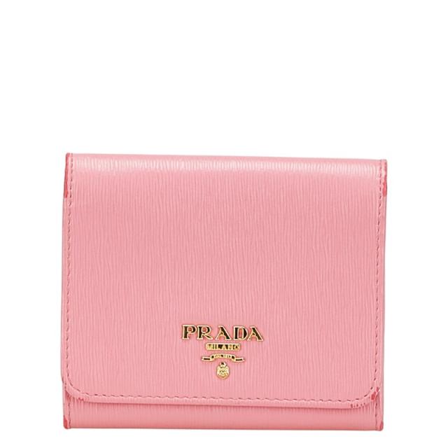 プラダ 三つ折り財布 ピンク レザー レディース PRADA 【中古】
