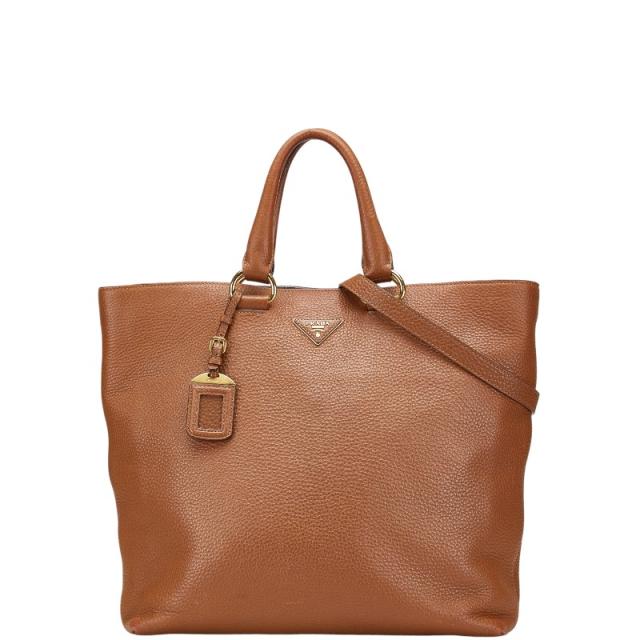 PRADA ブラウンレザーハンドバッグ三角ロゴ