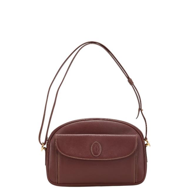カルティエ マストライン 斜め掛け ショルダーバッグ ボルドー レザー