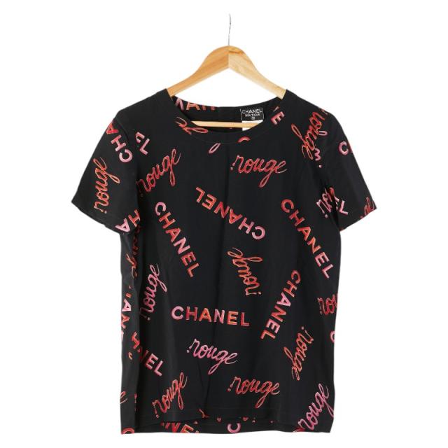 シャネル ロゴ ブラウス 半袖 サイズ：38 P06885V04893 ブラック レッド シルク レディース CHANEL 【中古】
