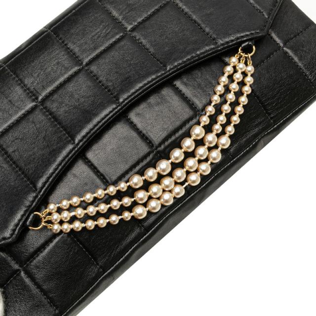 シャネル チョコバー ショルダーバッグ ブラック ラムスキン フェイクパール レディース CHANEL 【中古】_6