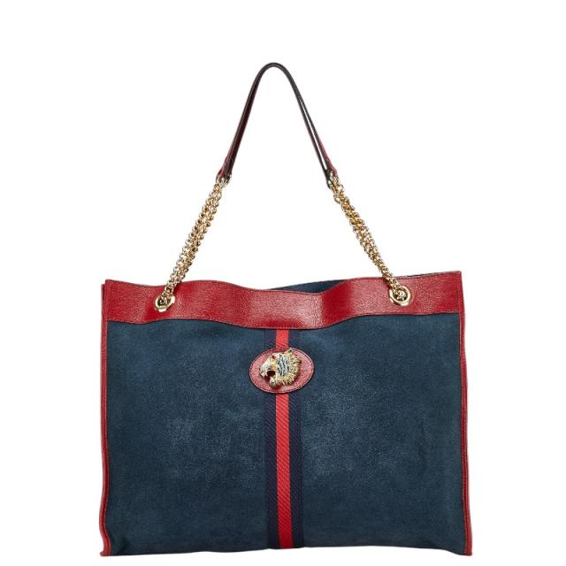 グッチ シェリーライン ラジャ タイガーヘッド チェーン トートバッグ ショルダーバッグ 537219 ネイビー レッド レザー GUCCI 【中古】