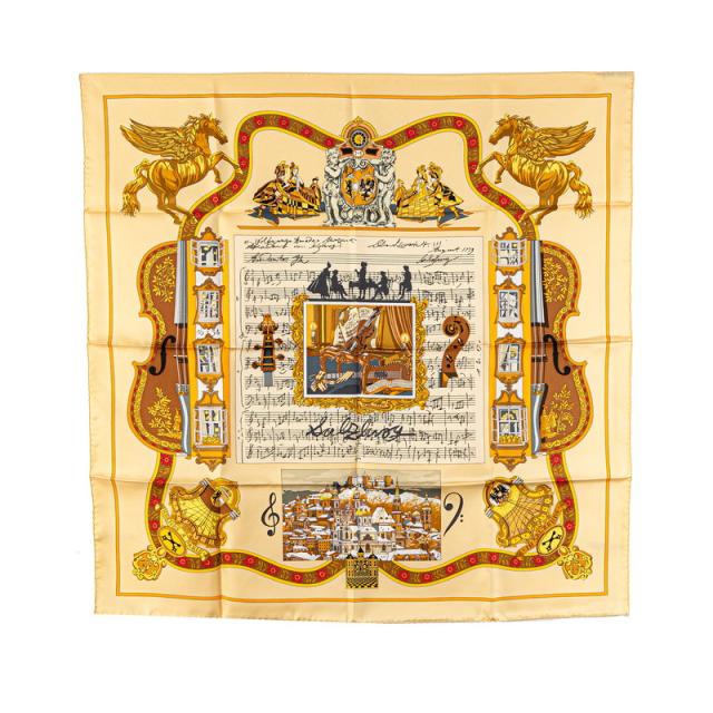 エルメス カレ90 IN SALZBURG ザルツブルグにて スカーフ イエロー マルチカラー シルク レディース HERMES 【中古】