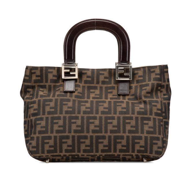 フェンディ ズッカ ハンドバッグ ブラウン キャンバス レザー レディース FENDI 【中古】