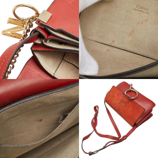 クロエ フェイ スモール 斜め掛け ショルダーバッグ レッド スウェード
