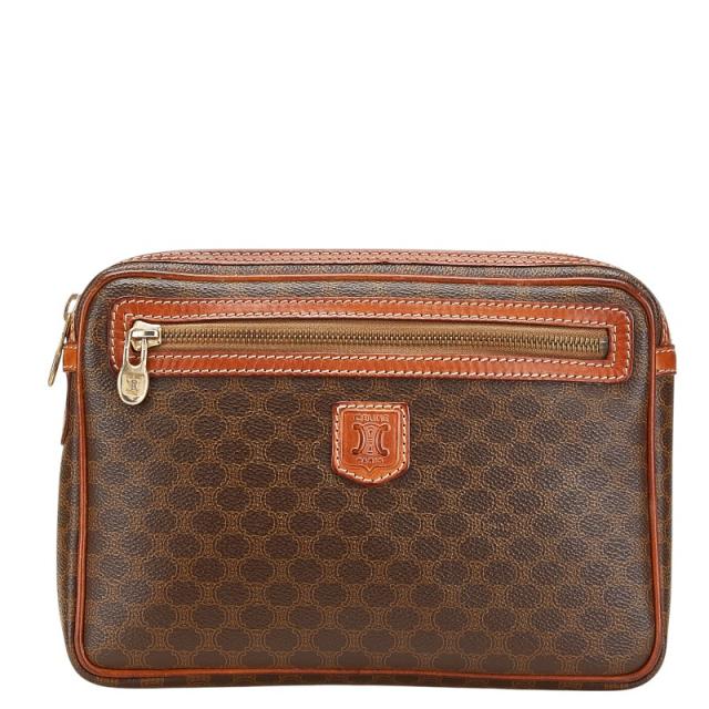 セリーヌ マカダム クラッチバッグ ブラウン PVC レザー レディース CELINE 【中古】