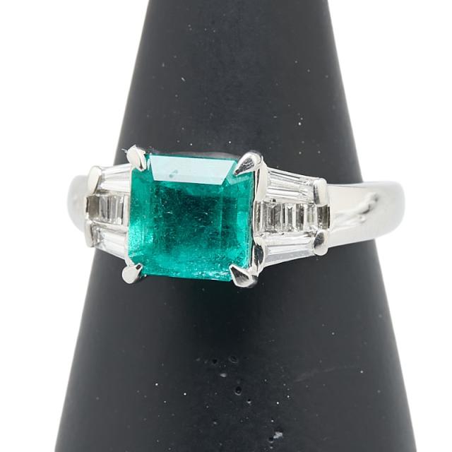 ノーブランド Pt900 プラチナ エメラルド1.73ct ダイヤモンド0.33ct スクエア リング 指輪 レディース no brand 12号 中古