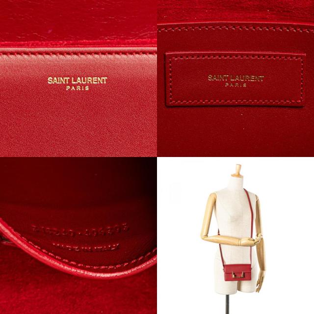 サンローラン クラシック ルル 斜め掛け ミニショルダーバッグ  318249 レッド レザー レディース SAINT LAURENT 【中古】 サンローラン クラシック ルル 斜め掛け ミニショルダーバッグ 318249