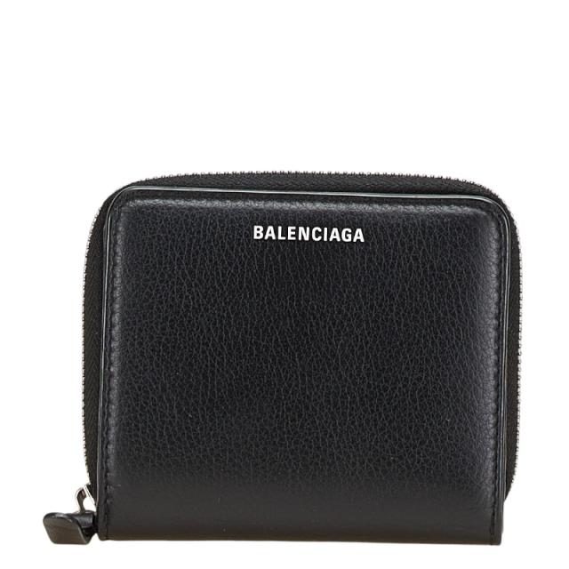 バレンシアガ エブリデイ ラウンドファスナー 二つ折り財布 516366 ブラック レザー レディース BALENCIAGA 【中古】