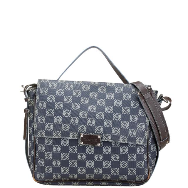 ロエベ アナグラム 斜め掛け ショルダーバッグ メッセンジャーバッグ ネイビー グレー PVC レザー レディース LOEWE 【中古】