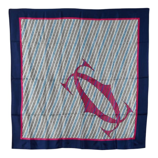 カルティエ ロゴ スカーフ ホワイト ネイビー ピンク シルク レディース CARTIER 【中古】