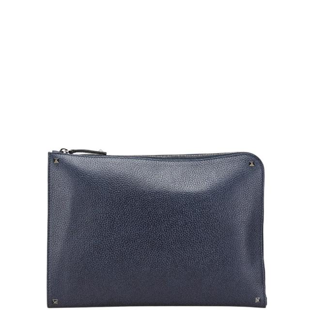 ヴァレンティノ ロックスタッズ クラッチバッグ セカンドバッグ ネイビー レザー メンズ VALENTINO 【中古】