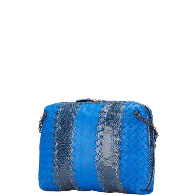 ボッテガヴェネタ イントレチャート 斜め掛け ショルダーバッグ ブルー レザー パイソン レディース BOTTEGAVENETA 【中古】 ボッテガヴェネタ イントレチャート 斜め掛け ショルダーバッグ ブルー