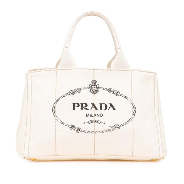 プラダ カナパ M ハンドバッグ トートバッグ BN1877 アイボリー キャンバス レディース PRADA 【中古】