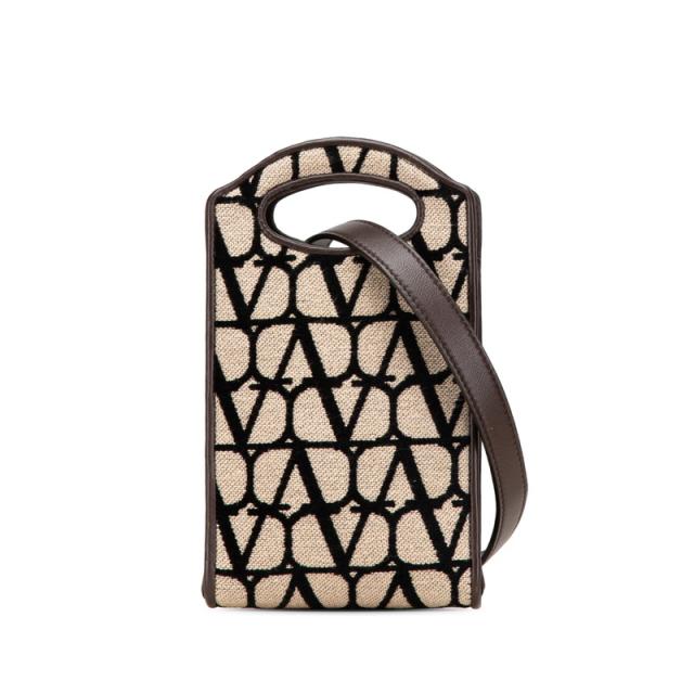 ヴァレンティノ トワル イコノグラフ ハンドバッグ ショルダーバッグ 2WAY ベージュ ブラウン コットン レザー VALENTINO 【中古】