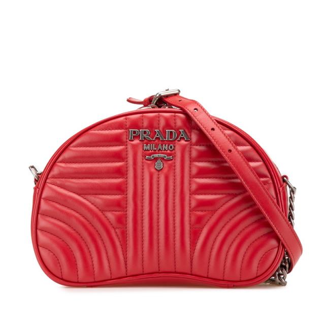 プラダ ダイアグラム ショルダーバッグ 1BH130 レッド レザー レディース PRADA 【中古】