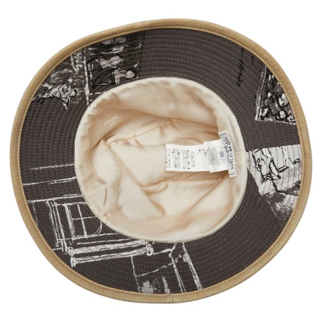 エルメス バケットハット 帽子 サイズ:56 アイボリー グリーン