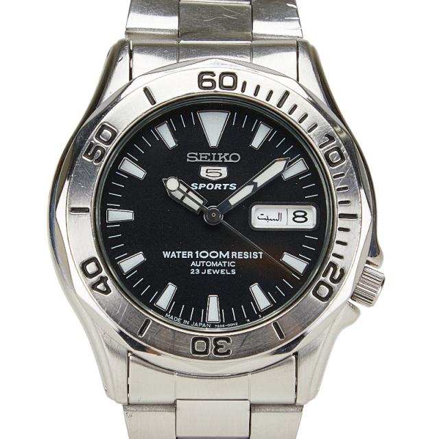 1円訳あり SEIKO/セイコーファイブスポーツ 7S36-01E0 AT 動作品 83491 (う15) 稼働中(訳あり)・セイコー セイコー5 スポーツ 黒 メンズ自動巻き時計 SEIKO 7S36-01E0